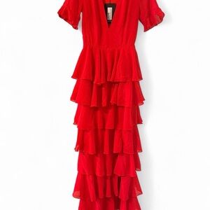 NWT Red Ruffle Maxi Formal Dress